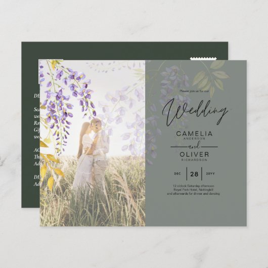 FOTO WEDING INVITATION Wisteria Floral BUDGET (Vorne/Hinten)