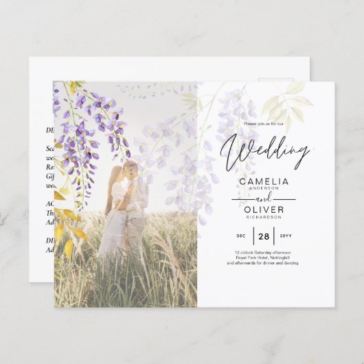 FOTO WEDING INVITATION Wisteria Floral BUDGET (Vorne/Hinten)