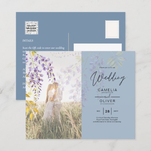 FOTO WEDING INVITATION Wisteria Floral BUDGET (Vorne/Hinten)