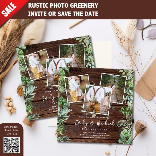 FOTO WEDING INVITATIONS RUSTIC GREENERY SQUARE EINLADUNG