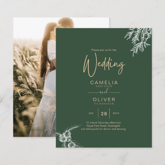 FOTO Wedite Einladung Juniper Green Modernes Budge (Vorne/Hinten)