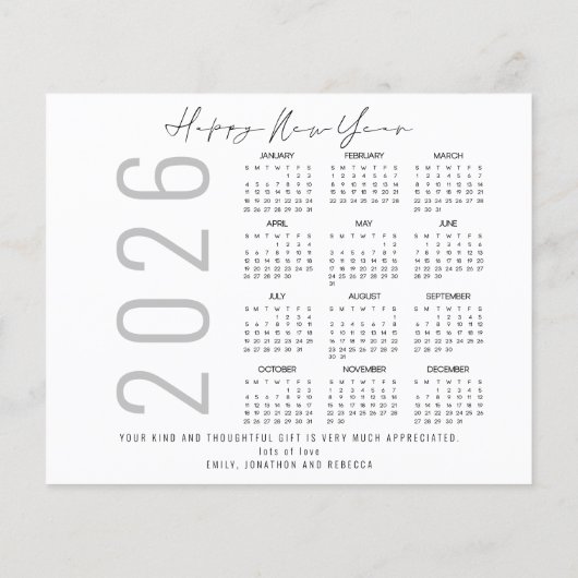 Foto Weihnachten 2026 Kalender Liebe Dank (Rückseite)