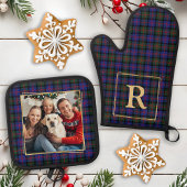 Foto Weihnachten Karierte Personalisierte Monogram Ofenhandschuh & Topflappen-Set