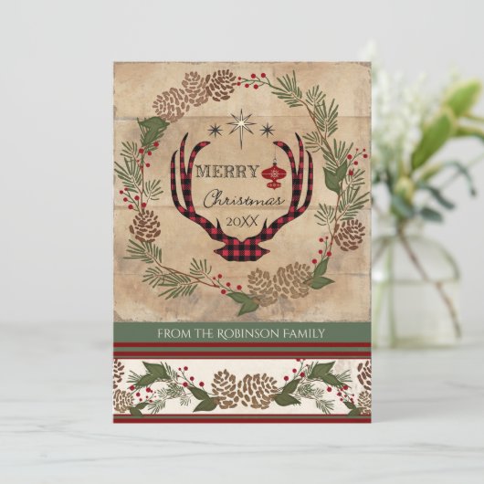 Foto Weihnachten Rustikale Holzhütte Hirschgewächs (Stehend Vorderseite)