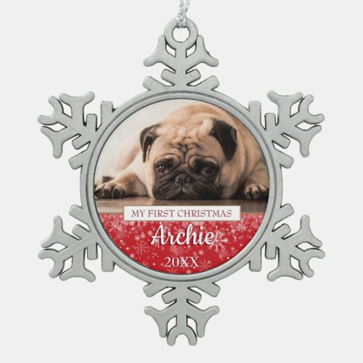 Foto Weihnachten Schneeflocken Zinn-Ornament (Vorderseite)