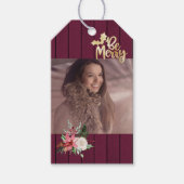 Foto Weihnachten sei fröhlich dunkelrotes Holz Ges Geschenkanhänger (Vorderseite)