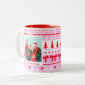 Foto Weihnachten Sweater Pink & Red Zweifarbige Tasse (Vorderseite Links)