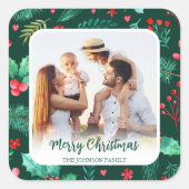Foto Weihnachten Wasserfarben Botanicals Quadratischer Aufkleber (Vorderseite)