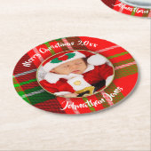 Foto - Weihnachts-Bilderrahmen von Red Tartan Runder Pappuntersetzer (Angewinkelt)