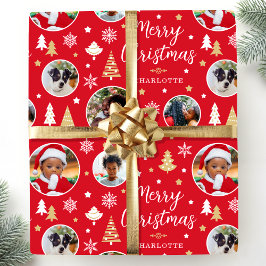 Foto Weihnachtsbaumen Individuelle Name Rot Geschenkpapier