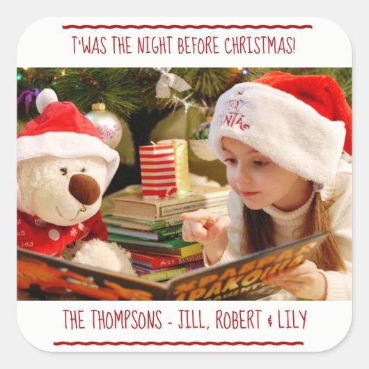 Foto Weihnachtsfamilie Quadratischer Aufkleber (Vorderseite)