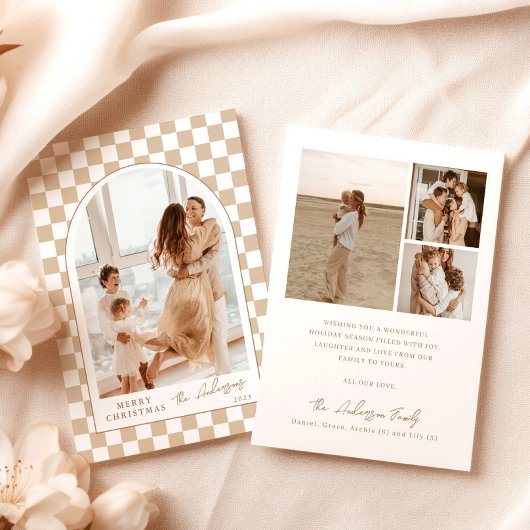 Foto Weihnachtskarte | Moderne Schachbrett-Ferienk Einladung