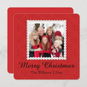 Foto-Weihnachtskarte | roter Damast-frohe Feiertagskarte (Vorne/Hinten)