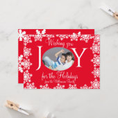 Foto Weihnachtskarte Rotes Weiß Schneeflocken H Karte (Vorderseite/Rückseite Beispiel)