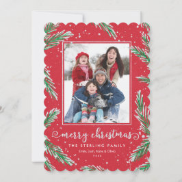 Foto Weihnachtskarten Rot & Grün | Glitzer Look Feiertagskarte