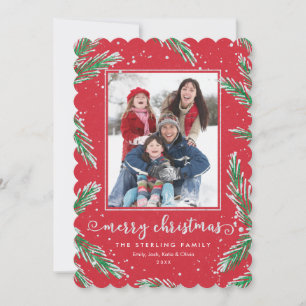 Foto Weihnachtskarten Rot & Grün   Glitzer Look Feiertagskarte
