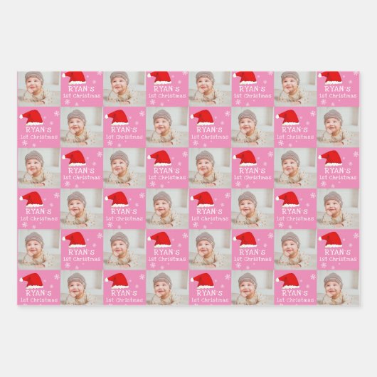 Foto Weihnachtsmannmütze Snowflake Geschenkpapier Set (Vorderseite)