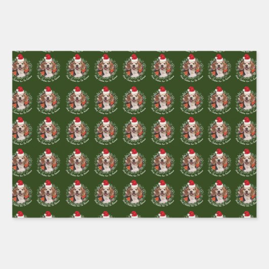 Foto Weihnachtsmannmütze und Schneeflocken Rote Gr Geschenkpapier Set (Vorderseite 2)