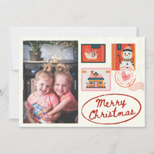 Foto-Weihnachtsstempel Post beige trendy süß Feiertagskarte