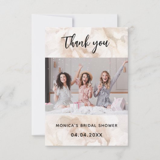 Foto Weiß florales elegantes Brautparty Dankeskarte (Vorderseite)