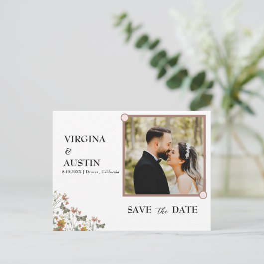 Foto weiß Save the Date Postkarte (Stehend Vorderseite)