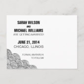 Foto Weißes Muster/Schwarze Box Save the Date 01 Ankündigungspostkarte (Rückseite)