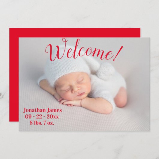 Foto Welcome Newborn Birth Script Simple States Ankündigung (Vorne/Hinten)