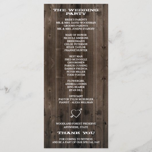 Foto Western Lights & Barn Wood Weddingprogramme Programm (Rückseite)