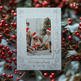 Foto Whimsical Quirky Doodle Holiday Folien Feiertagskarte