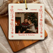 Foto Whimsical Red Doodle Weihnachten verheiratet Keramikornament