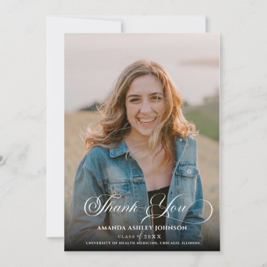 Foto White Black Abschluss Dankeskarte (Vorderseite)