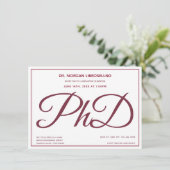 Foto White Burgundy PhD Graduation Party Einladung (Stehend Vorderseite)