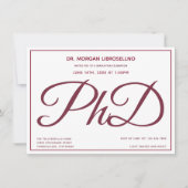 Foto White Burgundy PhD Graduation Party Einladung (Vorderseite)