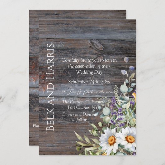 Foto White Daisy QR Code Hochzeit Einladung (Vorne/Hinten)