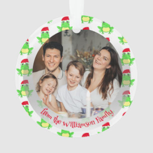 Foto White Frog Weihnachtsmannmütze Muster Niedlic Ornament