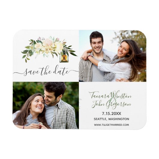 Foto White Peonies Rustic Lanterns Save the Date Magnet (Horizontal)