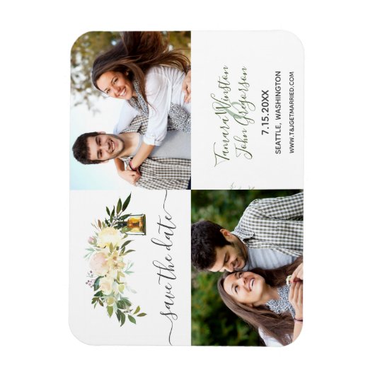 Foto White Peonies Rustic Lanterns Save the Date Magnet (Vertikal)