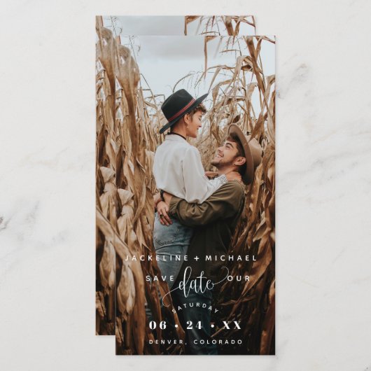 Foto White Script Wedding Save the Date Lesezeiche (Vorne/Hinten)