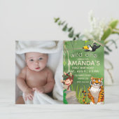Foto Wild One Birthday Jungle Animals Party Einladung (Stehend Vorderseite)
