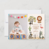 Foto Wild One Jungle Safari Tiere Junge 1. Dankeskarte (Vorderseite)