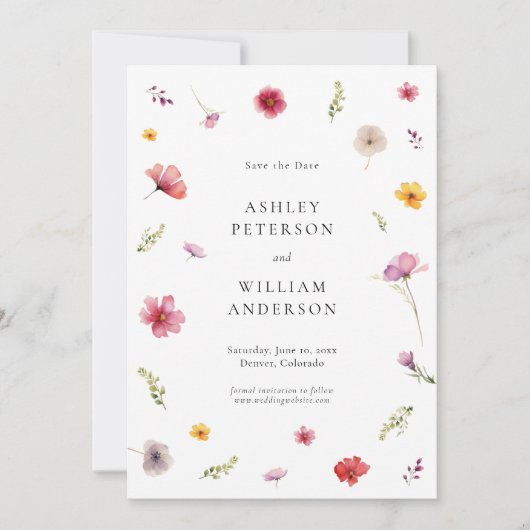 Foto-Wildblume Hochzeitssache Datum speichern Einladung (Vorderseite)