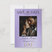 Foto, Wildblumen & Blatt-Monogramm - Blau Flieder Save The Date (Vorderseite)