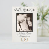 Foto, Wildblumen & Blatt-Monogramm - Blau Save The Date (Stehend Vorderseite)