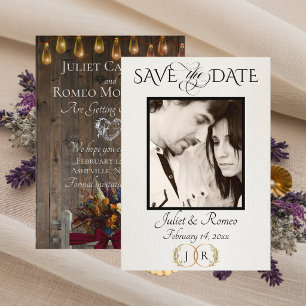 Foto, Wildblumen & Blatt-Monogramm - Burgund Save The Date