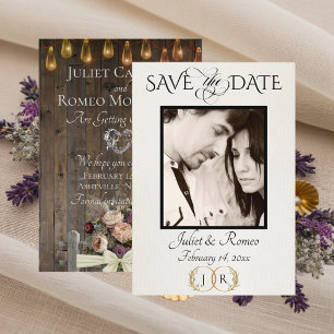 Foto, Wildblumen & Blatt-Monogramm - Creme Save The Date