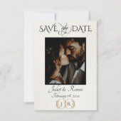 Foto, Wildblumen & Blatt-Monogramm - Elfenbein Save The Date (Vorderseite)