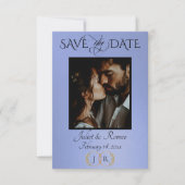 Foto, Wildblumen & Blatt-Monogramm - Himmelblau Save The Date (Vorderseite)