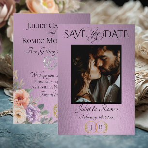 Foto, Wildblumen & Blatt-Monogramm - Lavendel Save The Date