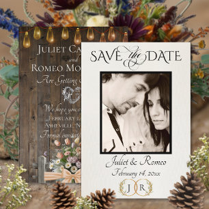 Foto, Wildblumen & Blatt-Monogramm - Pfirsich Save The Date