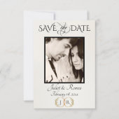Foto, Wildblumen & Blatt-Monogramm - Pflaume Save The Date (Vorderseite)